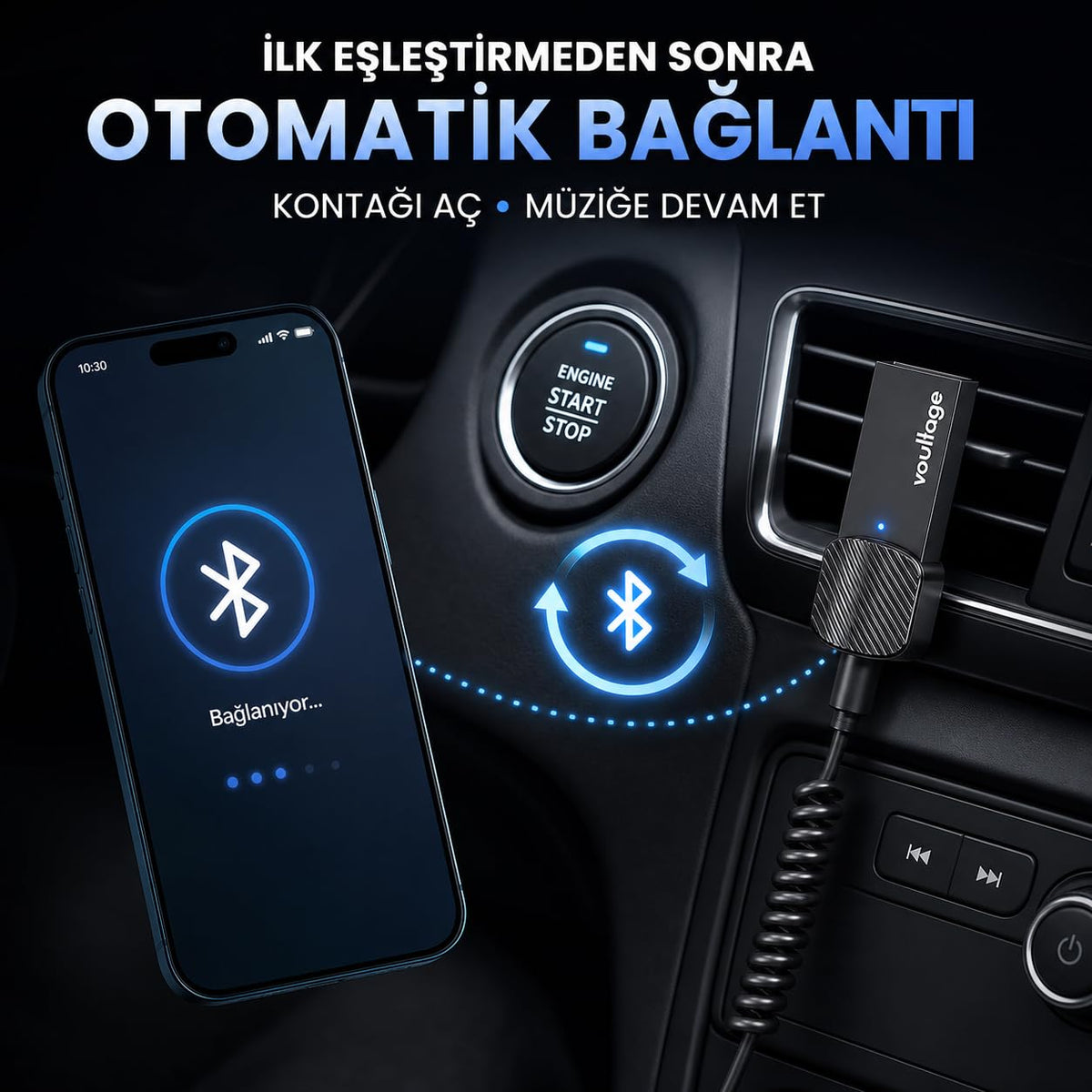 Voultage Bluetooth araç kitinde otomatik bağlantı özelliği