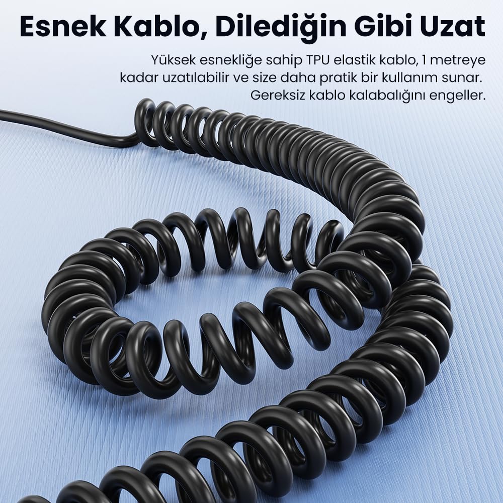 Bir metreye kadar uzayabilen esnek spiral kablo