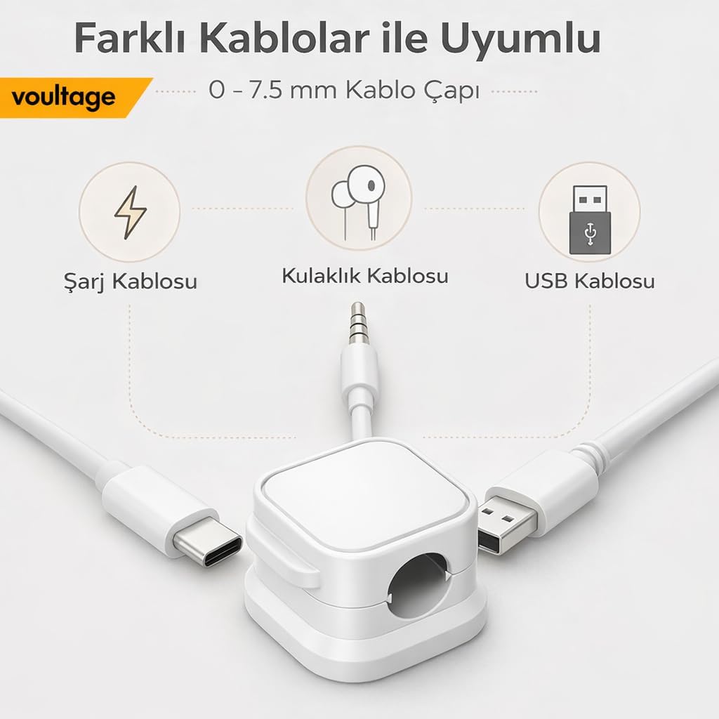 Voultage manyetik kablo düzenleyici beyaz – ürün detay görseli 5