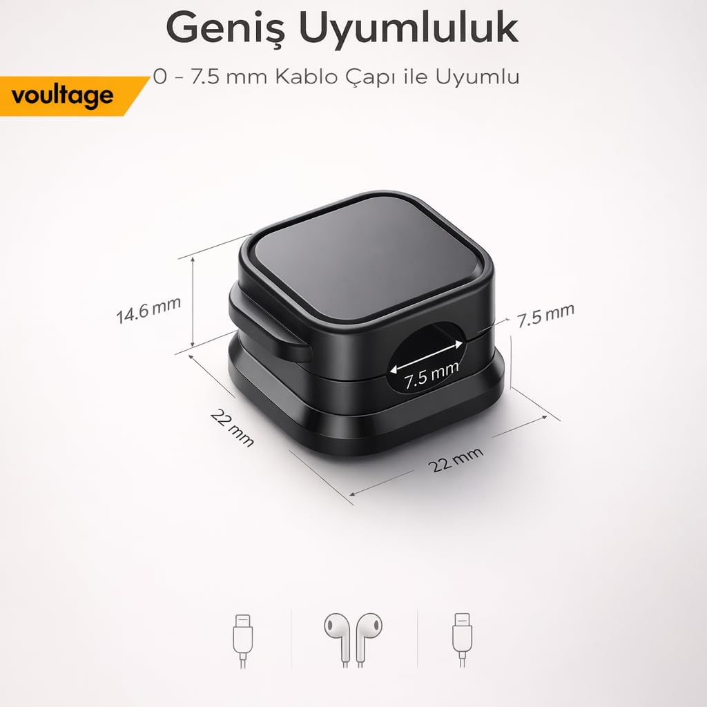Voultage manyetik kablo düzenleyici siyah – ürün detay görseli 4