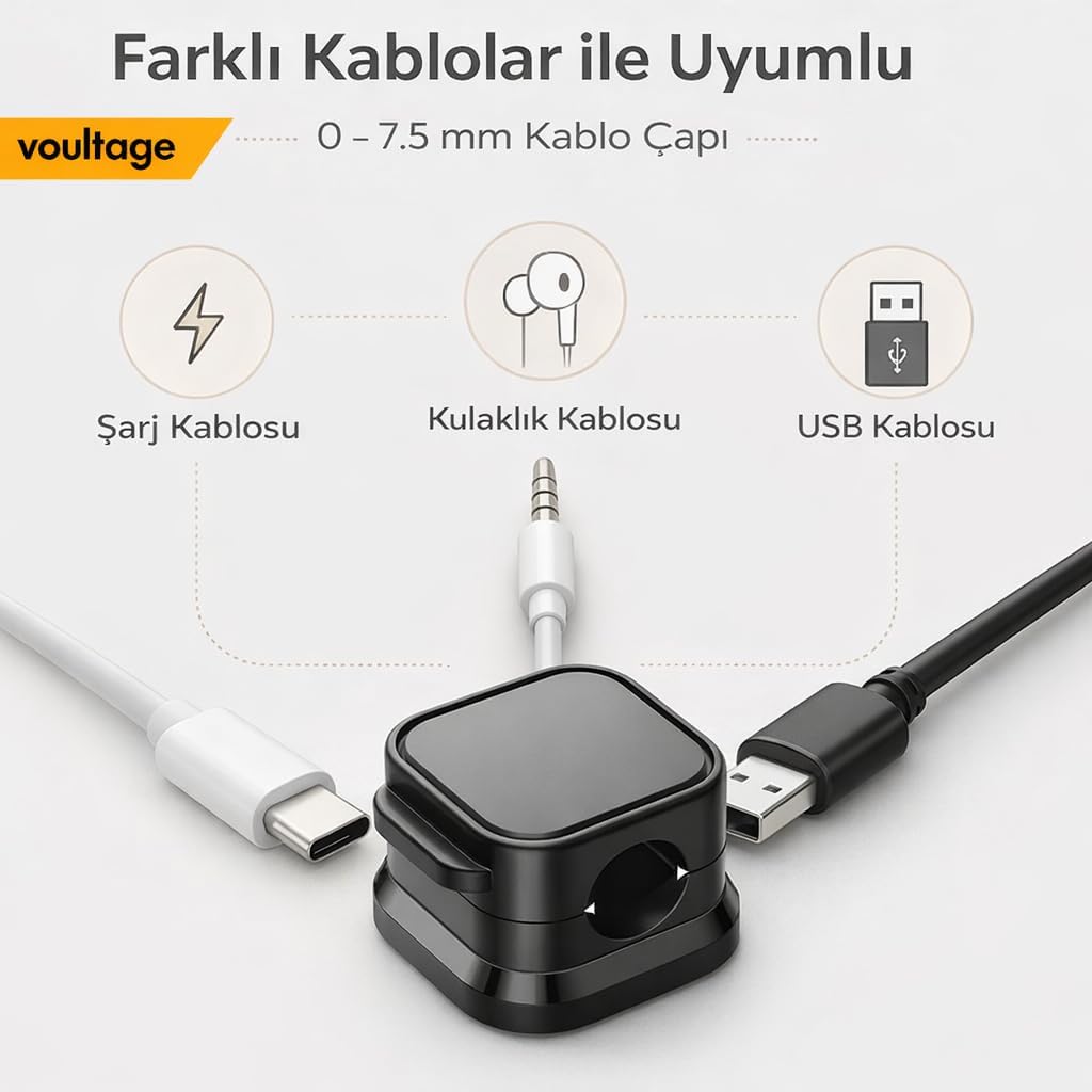 Voultage manyetik kablo düzenleyici siyah – ürün detay görseli 5